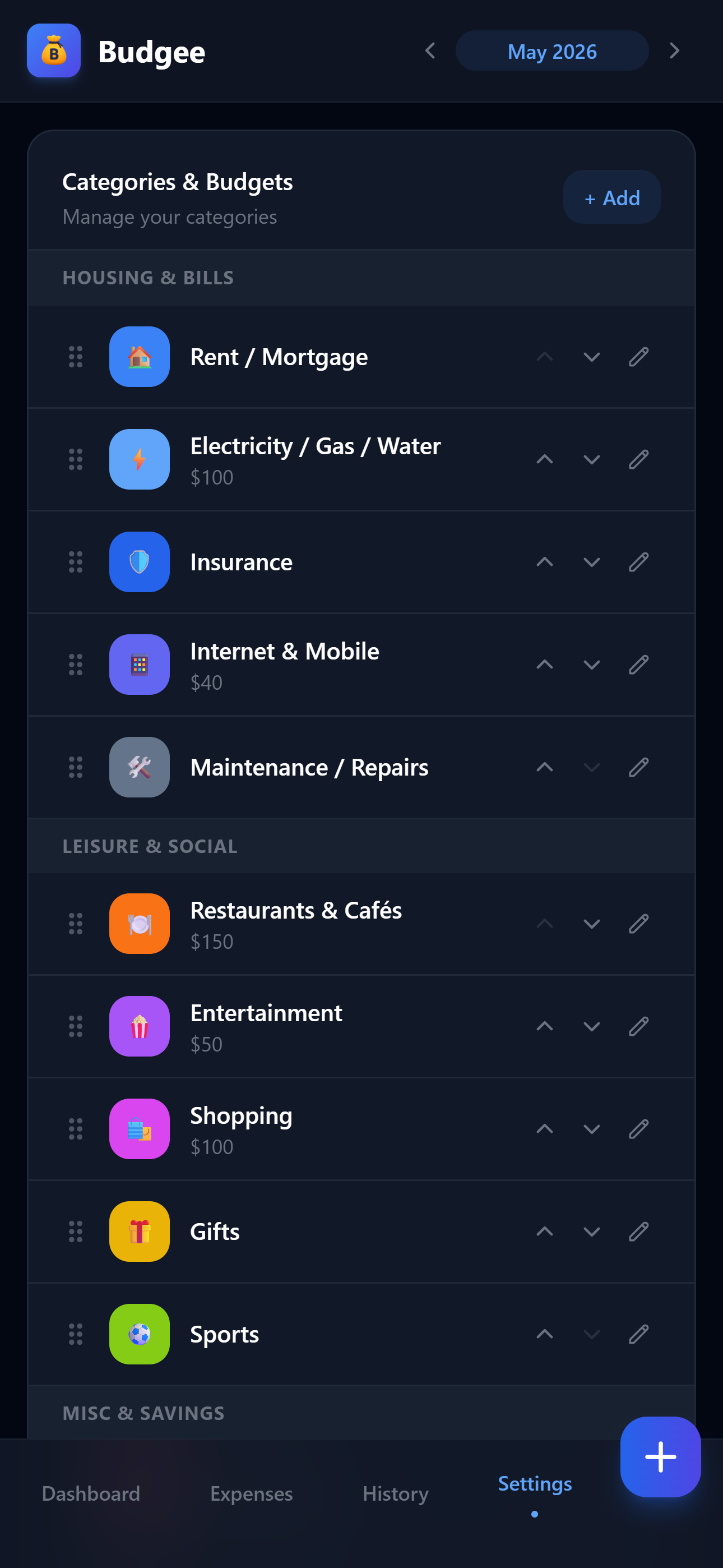 Categories — Budgee
